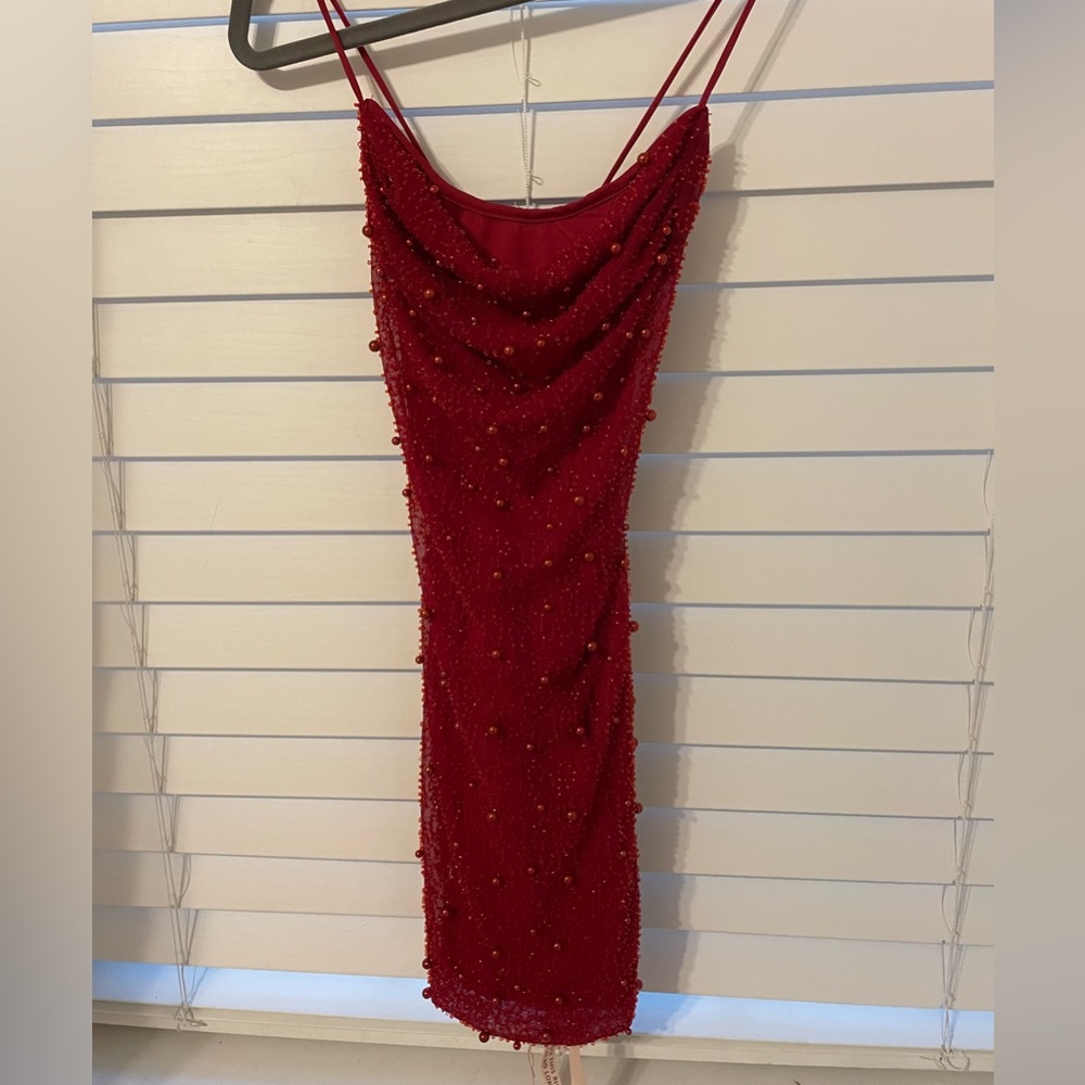 Oh Polly Red Embellished Cowl Neck Dress. Size 4